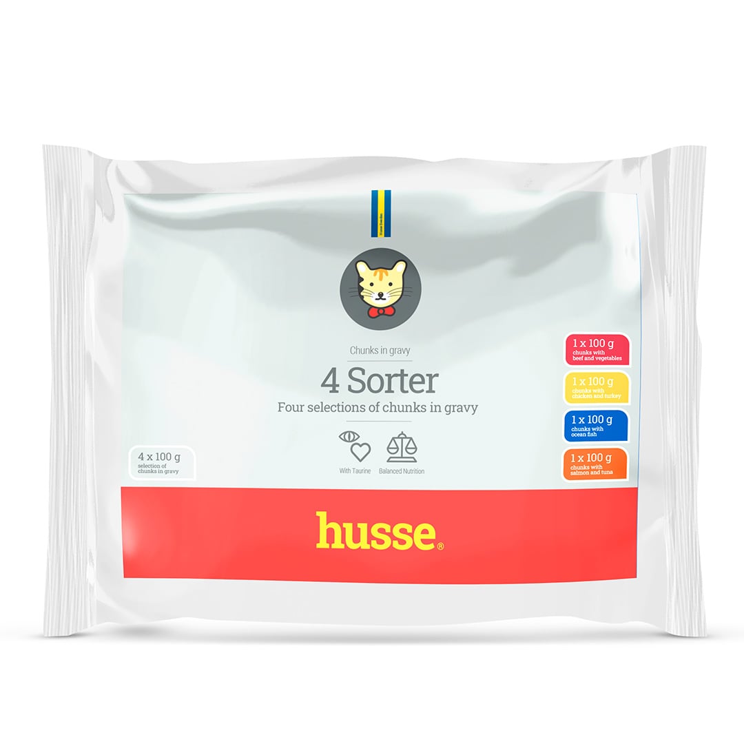 4 Sorter, 4 x 100 g | 4 paketime te vogla me copa mishi dhe lëng, për macet